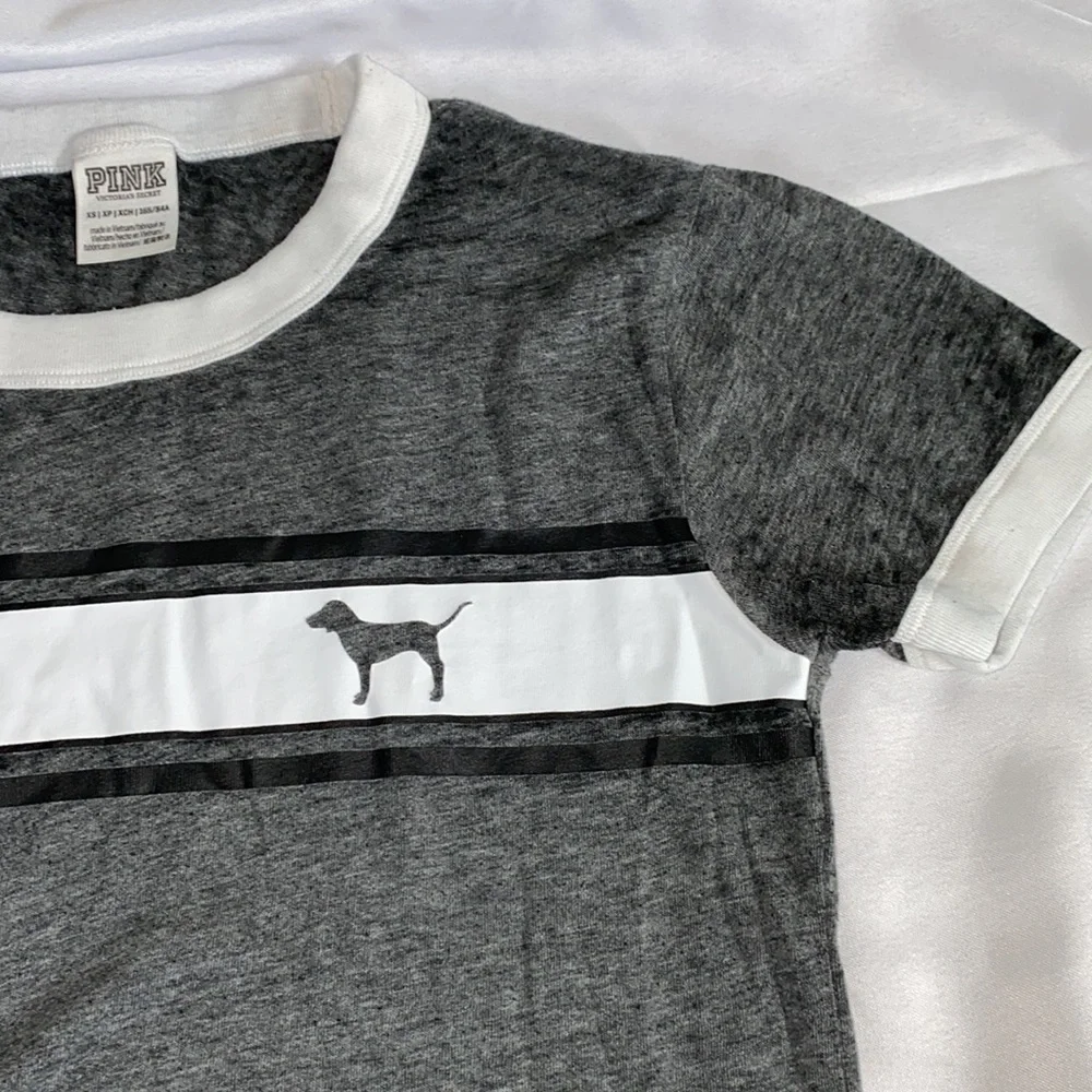 Pink Victoria's Secret Gray and White Tee